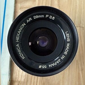 Konica Hexanon AR 28mm f/3.5 Wide-Angle Lens with Case and Pamphlet Vintage Lens